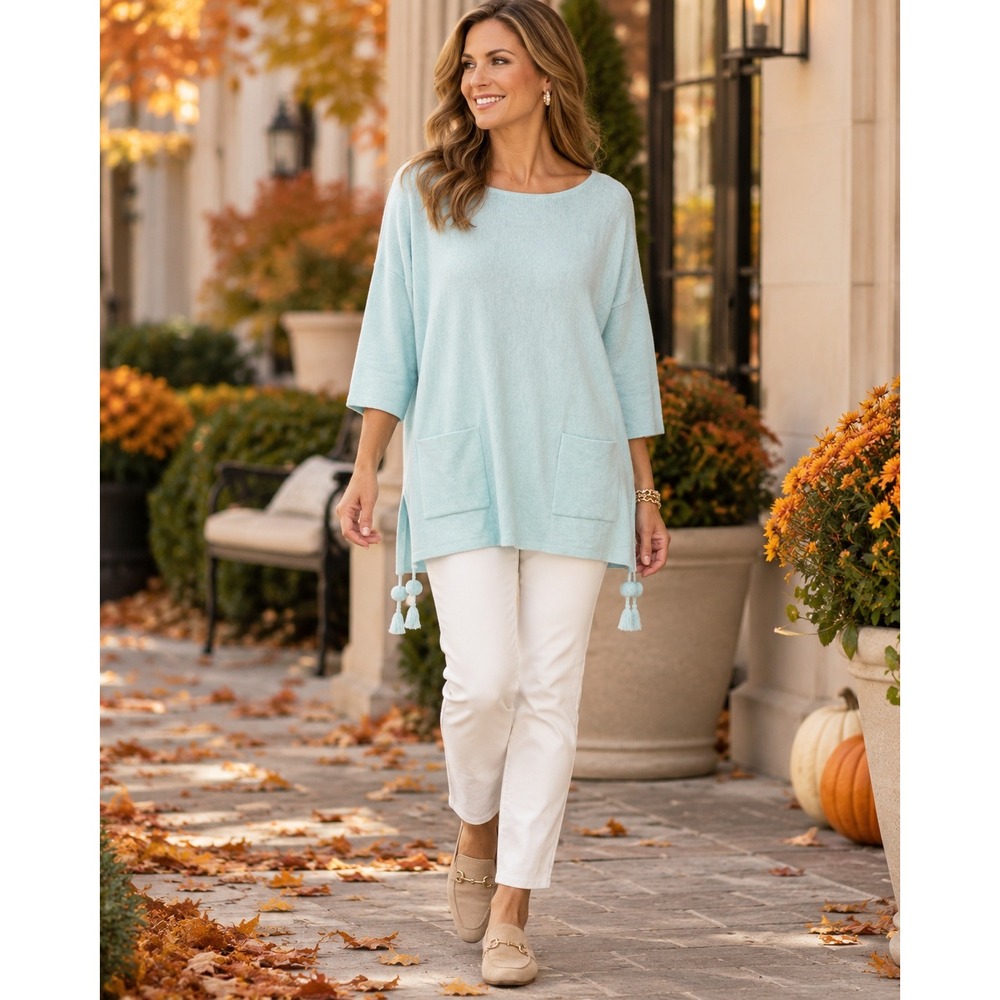 Lilly Pulitzer Sweater Womens S Light Blue COOLMAX Cotton Blend Tassel Pockets